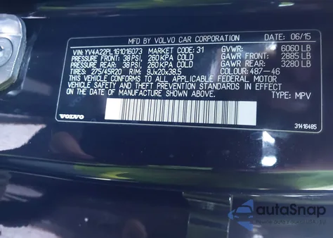 2016 Volvo Xc90 T6 Inscription из США, поврежденный, VIN YV4A22PL1G1016073